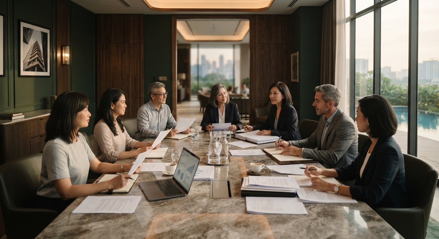 MC and JMB committee meeting in a luxury condominium boardroom
